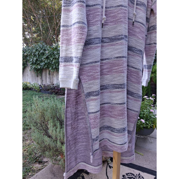 Free People Beach Baby V-neck Hooded Pullover Side Slits Dress Tunic Hoodie L - Picture 4 of 13